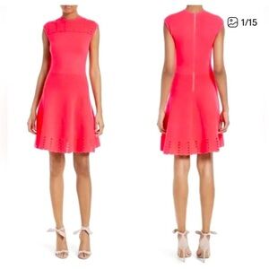 New Ted Baker London Zaralie Jacquard Panel Skater Dress Hot Pink